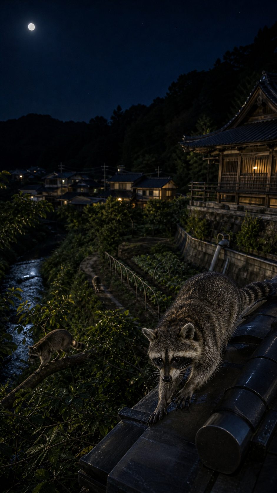 住宅地に現れたアライグマ